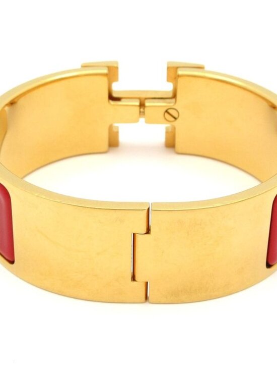 Hermes Bangle Clic Clac Gold Red Bracelet - Picture 3 of 5